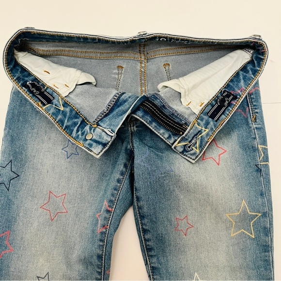 Gap Kids Star Printed Super Skinny Ankle Denim Jeans Light Wash Raw Hems Sz 10 - Picture 9 of 14